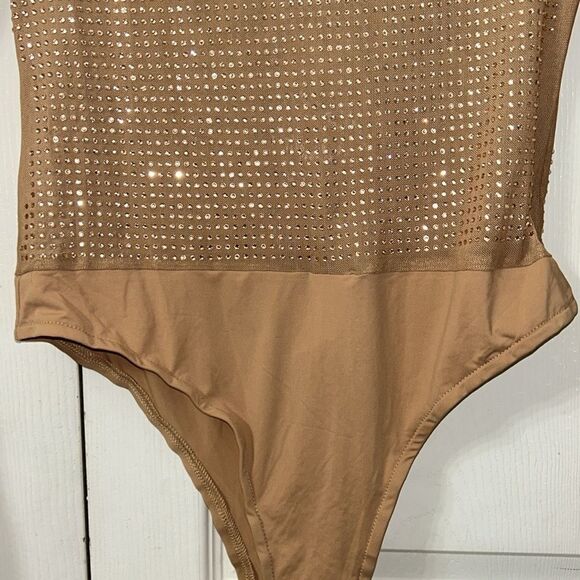 Grey Lab Embellished Tan Turtleneck Mesh Bodysuit(Size Medium) - Picture 8 of 10